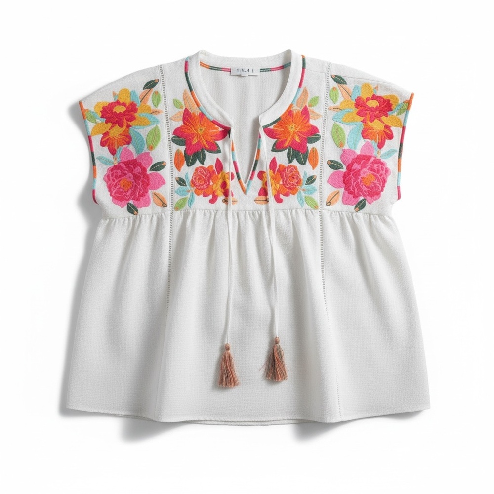 THML White Sleeveless Blouse with Bright Floral Embroidery - Picture 3 of 11